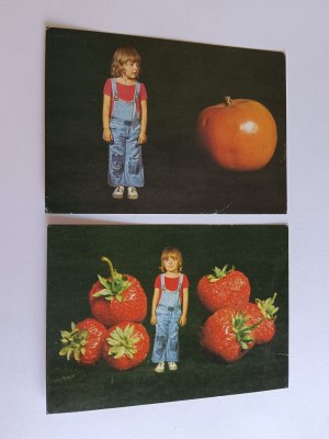 SET OF 2 POSTCARDS CHILDREN, CHILD, APPLE, STRAWBERRY, FOT LEBKOWSKI