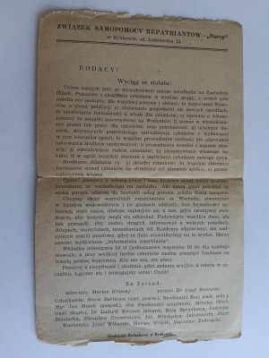 FLYER EXTRAIT DU STATUT ASSOCIATION D'ENTRAIDE DES RAPATRIÉS SAREP KRAKÓW