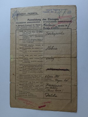 DECLARATION OF RESIDENCE THINK 1942, GERMAN, POLISH, RUSSIAN, STAMPS, STAMP