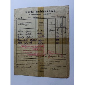 KARTA MELDUNKOWA PRZEMYSL 1930 ROK, STEMPEL, PODPISY