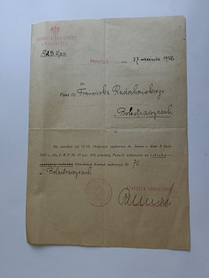 COMMISSION ÉLECTORALE 1938 ANNÉE, BOLESTRASZYCE, PRZEMYŚL, DISTRICT STAROSTY , TIMBRE, SIGNATURE STAROSTY