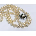 Akoya sea pearl necklace gold 14K/585 clasp with emeralds