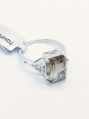 Ring with smoky quartz 7.22 ct, white topaz 0.25 ct , 925 silver, Gemporia certificate