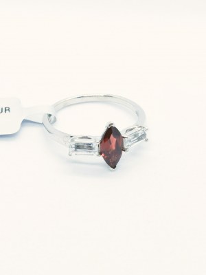 Ring with garnet 1.26, white topazes 0.92ct, 925 silver, RocksTV certificate