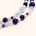 Silver necklace with natural Kaori cultured pearls, amethyst, aquamarine and lapis lazuli