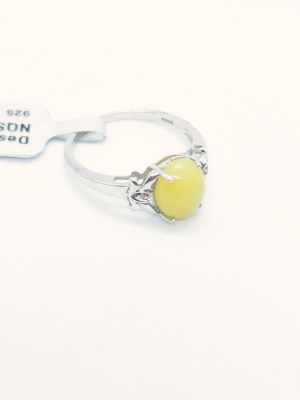 Ring with 1 green opal 2.16 ct, 2 white topazes 0.02 ct, 925 silver, RocksTV certificate