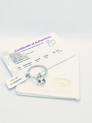 Ring with white topaz, 925 silver, RocksTV certificate