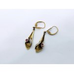 Long gold earrings with rubies and diamonds