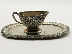 Set - casserole et assiette en métal argenté
