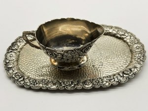 Set - casserole et assiette en métal argenté