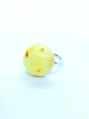 Silver Ring of natural milky baltic amber