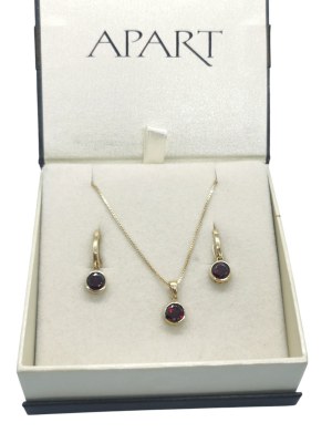 Apart earrings and necklace set gold 585/14k with garnets