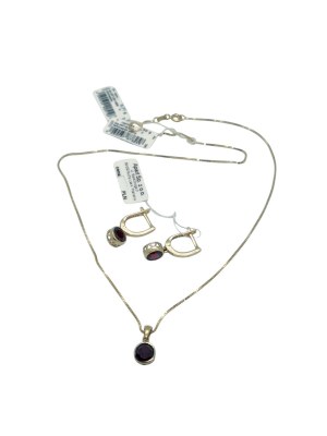 Apart earrings and necklace set gold 585/14k with garnets