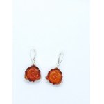 Rose-shaped natural Baltic amber earrings in silver with leverback clasps