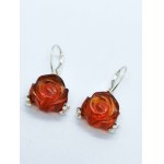 Rose-shaped natural Baltic amber earrings in silver with leverback clasps