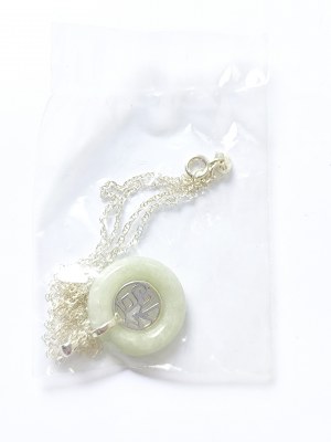 Pendant with jade and Chinese lucky symbol, 925 Silver