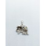 Silver pendant in the shape of a dinosaur with tri-colored natural Baltic amber