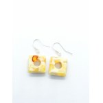 Square earrings of natural Baltic amber with silver clasp