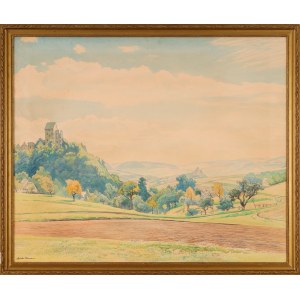 Friedrich IWAN (1889-1967), Pejzaż z widokiem na Bolków i zamek Świny