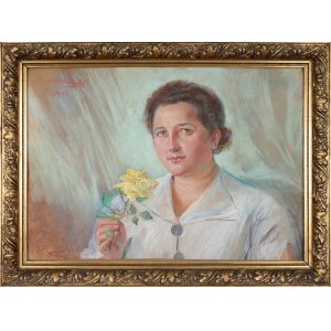 Wincenty WODZINOWSKI (1866-1940), Kobieta z żółtą różą (1936)