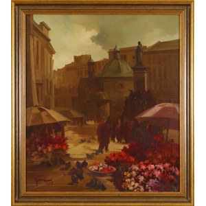 Włodzimierz KARCZ (1937-2008), Kwiaciarki na krakowskim rynku (1986)