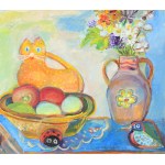 Judyta SOBEL (1924-2012), Martwa natura z rudym kotem