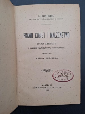 L. Bridel Women's Law and Marriage 1895