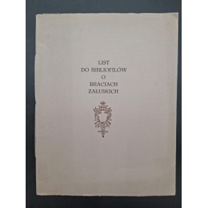 Aleksander Bocheński List do bibliofilów o braciach Załuskich