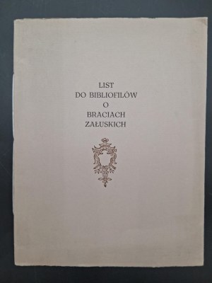 Alexander Bochenski Letter to bibliophiles about the Załuski brothers