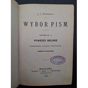 J.I. Kraszewski Wybór pism Oddział I Powieści sielskie Rok 1884