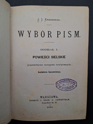 J.I. Kraszewski Selection of Writings Branch I Idyllic Novels Year 1884