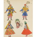 Zofia Stryjeńska (1891 Kraków - 1976 Genewa), Krakowianin i Krakowianka - stroje weselne, plansza VIII z teki 'Polish Peasants' Costumes, 1939