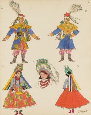 Zofia Stryjeńska (1891 Cracovie - 1976 Genève), Krakowianin et Krakowianka - costumes de mariage, feuille VIII du portfolio 