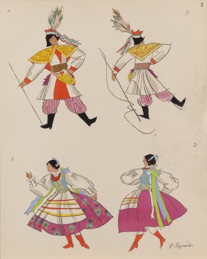Zofia Stryjeńska (1891 Cracovie - 1976 Genève), Krakowianin et Krakowianka, feuille II du portfolio 