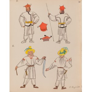Zofia Stryjeńska (1891 Kraków - 1976 Genewa), Chłop z Polesia i gospodarz z Lubelszczyzny, plansza XXXII z teki 'Polish peasants costumes', 1939