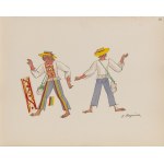 Zofia Stryjeńska (1891 Kraków - 1976 Genewa), Stroje ludowe z Kujawskiego, plansza XXVIII z teki 'Polish Peasants' Costumes', 1939