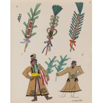 Zofia Stryjeńska (1891 Kraków - 1976 Genewa), Ślubny strój krakowski i rózgi weselne, plansza VI z teki 'Polish Peasants' Costumes', 1939