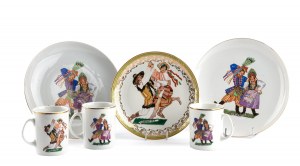 Zofia Stryjeńska (1891 Kraków - 1976 Geneva), Set of three plates and three mugs 