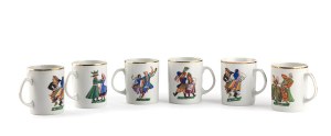 Zofia Stryjeńska (1891 Kraków - 1976 Geneva), Set of 6 mugs 