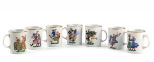 Zofia Stryjeńska (1891 Kraków - 1976 Geneva), Set of 7 small mugs 
