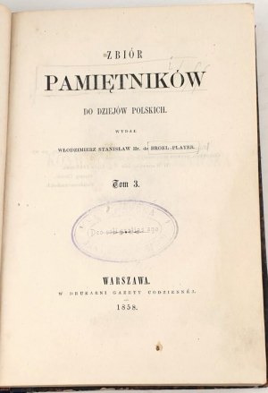 BROEL-PLATER- ZBIÓDKA PAMIĘTNIKÓW DO DZIEJÓW POLSKICH díl 1-4 [soubor ve 2 svazcích] vyd. 1858 polokožený