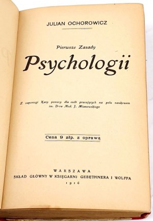 OCHOROWICZ- FIRST PRINCIPLES OF PSYCHOLOGY ed.1916