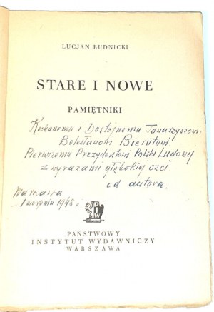 RUDNICKI- OLD AND NEW dedication by the author to Boleslaw Bierut