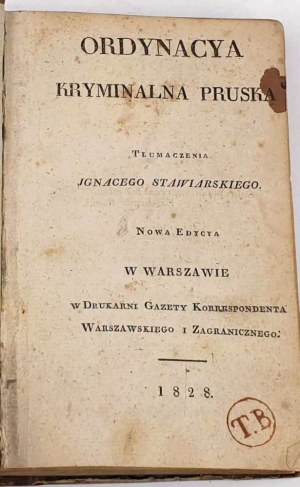PRUSK CRIMINAL ORDINANCE publ. 1828