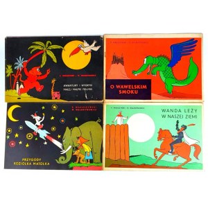 MAKUSZYŃSKI AND VALENTYNOWICZ - SET OF 4 COMICS: AWANTURY I WYBRYKI MAŁEJ MAŁPKI FIKI-MIKI, ADVENTURES OF MATOŁEK GOAT, WANDA LIES IN OUR LAND, O WAWELSKI SMOK. Krakow 1973-76