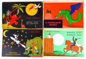 MAKUSZYŃSKI AND VALENTYNOWICZ - SET OF 4 COMICS: AWANTURY I WYBRYKI MAŁEJ MAŁPKI FIKI-MIKI, ADVENTURES OF MATOŁEK GOAT, WANDA LIES IN OUR LAND, O WAWELSKI SMOK. Krakow 1973-76