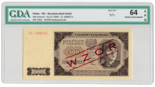 500 zloty 1948, CC series, MODEL