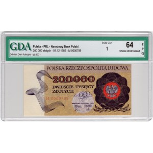 200 000 Złotych 1989, seria M - niski numer M0000789