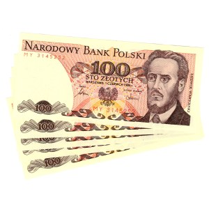 100 Złotych 1986, seria MY - zestaw 5 sztuk
