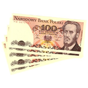 100 Złotych 1986, seria MW - zestaw 5 sztuk